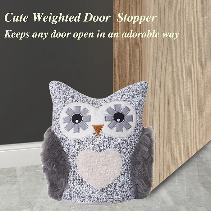 Cute Decorative Door Stopper for Bottom of Door and Inside Door Decorative.Soft and Weighted Door Stop to Keep Door Open for Home and Office(Owl)