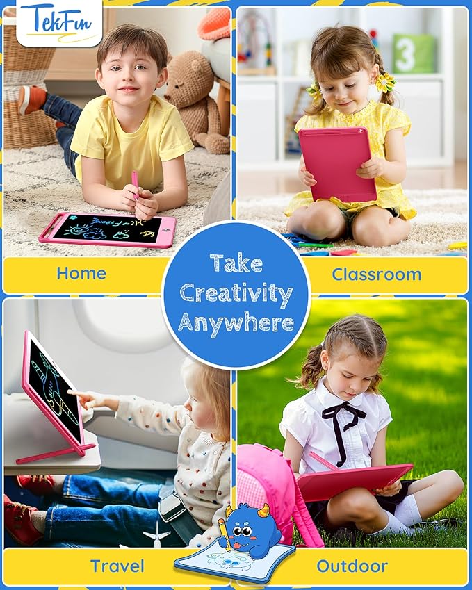 TEKFUN Kids Toys for 3+ Years Old Boys Girls Toddler, 8.5inch LCD Writing Tablet Erasable Drawing Tablet Writing Pads, Kids Travel Learning Toys Boys Girls Birthday Gifts Age 3 4 5 6 7 (Pink)