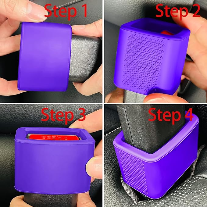 2 Pack Silicone Seat Belt Buckle Holder, Seat Belt Buckle Booster for Kids, Durable Silicone Material, Easy Access to The Buckles of Rear Seats, Car Accessories, Suitable for Most Car Models (Purple)