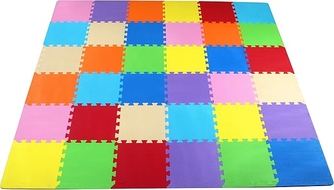 BalanceFrom Foam Floor Tiles for Kids - Non-Toxic Comfortable Baby Play Mat and Interlocking Foam Tiles for Crawling & Development, Soft Play Mat for Babies, 36 Tiles Cover 36 SQ SF