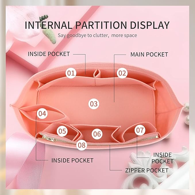 Purse Organizer Insert Compatible with Lv Neverfull MM Insert Organizer Pink and More, Bag Organizer Liner Shaper for Tote Handbags, Pink/L