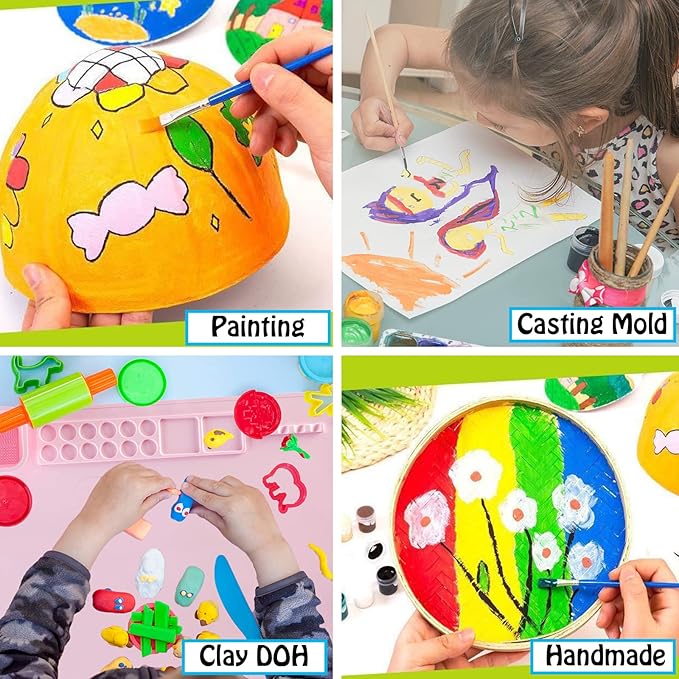 Lymoc Painting Stations,Silicone Art Mat [1x Apron,1 Pair Oversleeve,20 Pieces Brushes] Painting Craft Mats 21"X17" with Detachable Cup for Resin for Kids Gift,Paint, Clay, DIY Projects