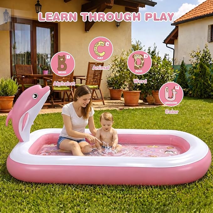 Splash Pads for Toddlers 1-3, Dolphin Toy Sprinkler for Kids, Outdoor Play Mat for Babies, 68" Backyard Inflatable Kiddie Pool, Splash Pad for Kids Ages 4-8, Birthday Gifts for 1 Year Old Boy Girl