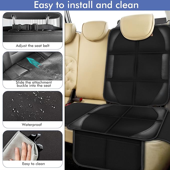 Spotmart Car Seat Protector Covers - for Child Carseat mat 600d Fabric Waterproof Non Slip Thickest Padding with Storage Pockets Cushion Protectors Large Size Prevent Dirt Scratches Black 1