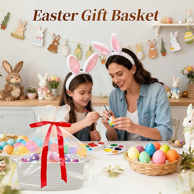 Gift Baskets Empty for Kids, Valentines Day Basket Woven Storage Basket for Gifts Small Rope Basket for Toy Baby Shower Baskets for Diaper Caddy White, 14 x 10 x 6 inches