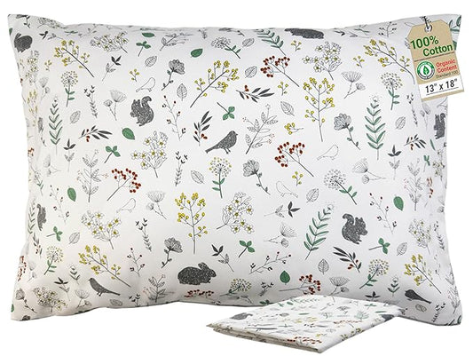 ZPECC Toddler Pillow with Pillowcase - 13x18 Organic Cotton Hypoallergenic Kids Pillow, Baby Essentials for Travel Crib Daycare Stroller (Intended for Age 2 and up) Nature