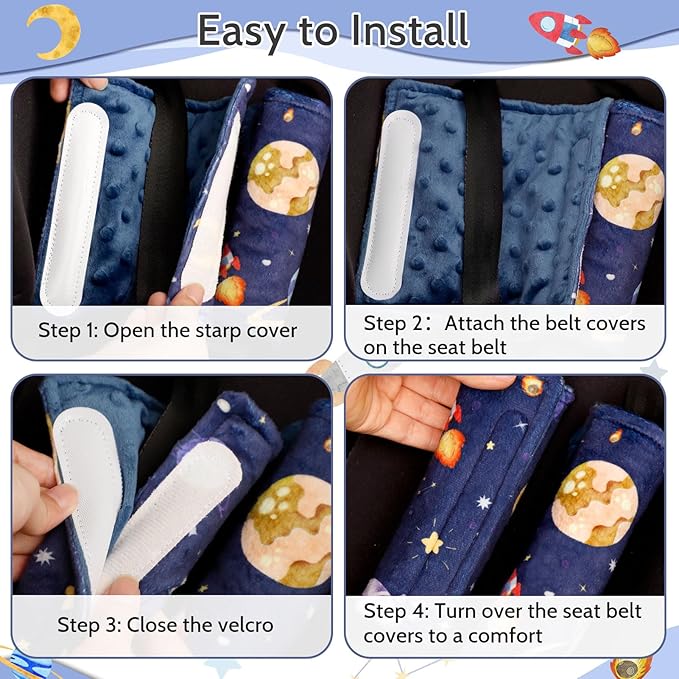 Baby Car Seat Strap Cover 2 Pack Outer Space Car Seat Straps Shoulder Pads, Seat Belt Cushions Pads for Infant Car Seats, Stroller, Pushchair