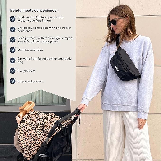 Colugo On-The-Go Stroller Organizer Insert with Zipper, Caddy with Cup Holder, Stroller Accessories for Parents specially designed to fit to your stroller with Non Slip Straps (Black)