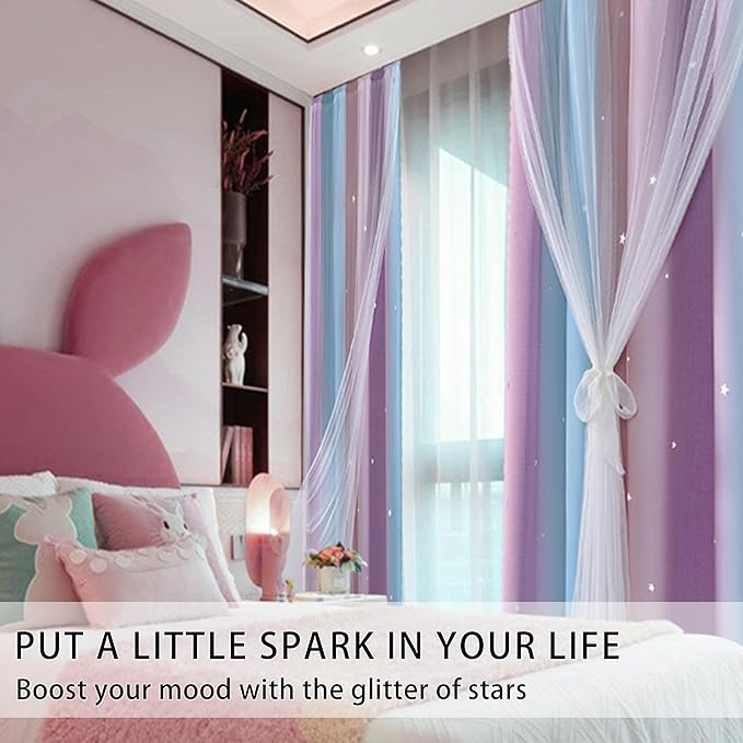 XiDi Curtains 63 Inch Length for Girls Bedroom Kids Blackout Curtains Rainbow Cute Colorful Unicorn Princess Theme Home Decor Living Room Darkening Grommet Drapes, Pink/Purple W52 X L63 2 Panels Set