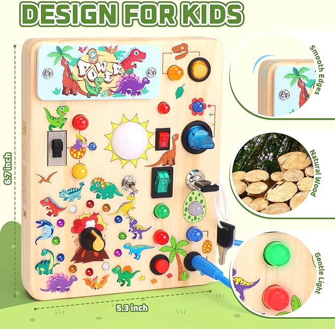 Grarain Busy Board for Toddlers - Montessori Educational Toy for 1-3 Year Old Boys & Girls | Travel-Friendly Sensory Learning Activity | Ideal for Kids with Autism(Dinosaur Busy Board)