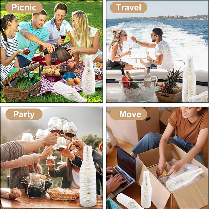 Aromeili 16 Set White Honeycomb Paper Wine Bottle Protector Sleeves, Reusable Travel Bags for Airplane, Car, Impact Resist