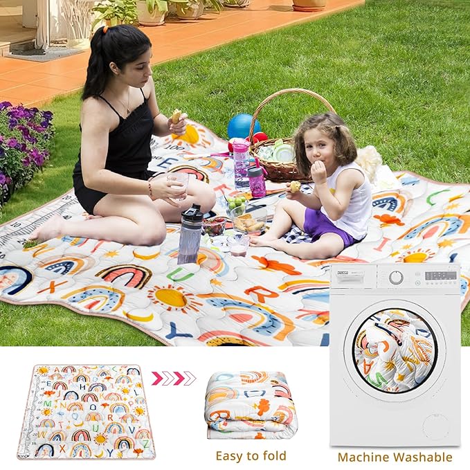 Baby Gyms Playmats for Playpen, 71"×59" Boho Rainbow Play Mat for Playpen Playyards Thicken Soft Padding Foam Playmats for Babies Toddlers Infants Baby Crawling Mat Pad Tummy Time