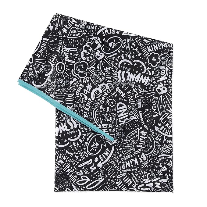 Bumkins Baby Splat Mat for Under High Chair, Babies Toddlers Eating Mess Mat, Waterproof Reusable Cloth for Arts and Crafts, Play Mat for Kids, Floors or Tables 42inx42in, Born This Way Be Kind Black