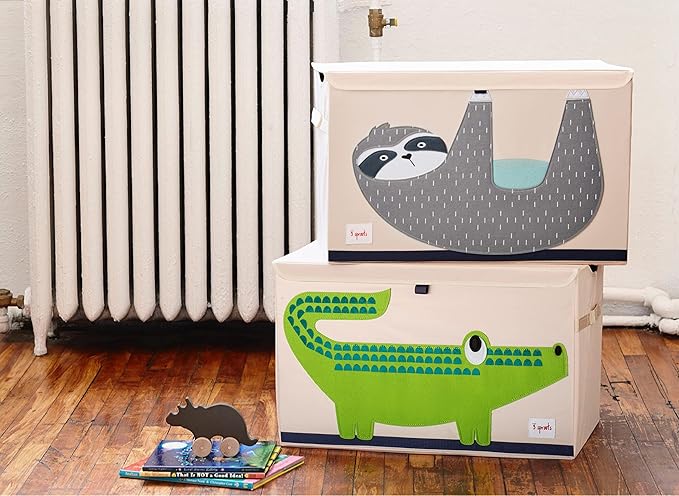 3 Sprouts Large Toy Chest for Kids with Lid and Handles - Collapsible Toy Storage Bin/Trunk/Box/Basket Organizer for Boys & Girls Playroom, Nursery, Crocodile