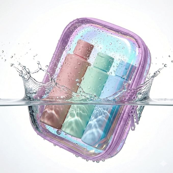 Clear Hard Shell Zipper Case,Toiletries Bag,Makeup Bag,2pcs Large Capacity Water-resistant Toiletry Bag,Portable Travel Organizer and Storage,Bathroom Clear Cosmetic Case for Women