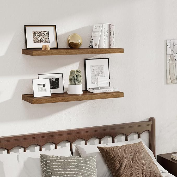 Fun Memories Deep Floating Shelves, 36" W x 12" D Wood Floating Shelves for Wall, 2 Pack Extra Deeper & Thicker Wall Mounted Storage Shelf for Living Room Laundry Room Kitchen Home Office, Walnut
