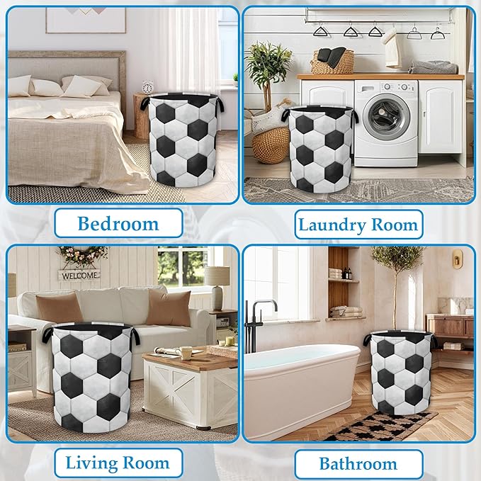 Hexagon Football Laundry Basket Collapsible Laundry Hamper, Oxford Cloth Storage Bin for Room/Bathroom/Bedroom/Dormitories 16" X 20.8"