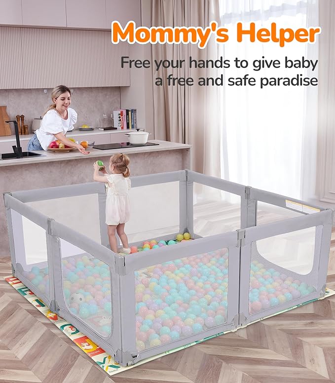Dripex Foldable Playpen for Babies and Toddlers, 71"×69" Extra Large Baby Playpen, Indoor & Outdoor Safety Gate Collapsible Play Pen, Baby Fence Play Area with Visible Mesh, Grey