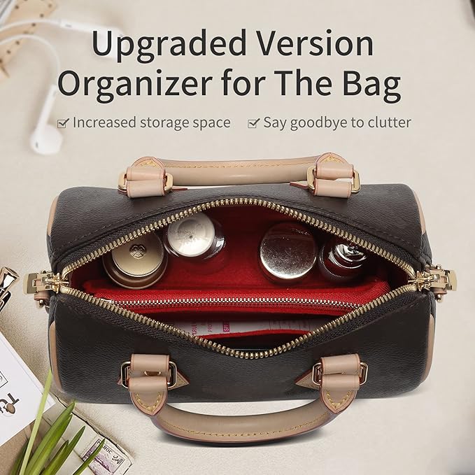 LV Speedy 20 LV Alma BB Felt Organizer Insert, Purse Organizer Insert for Handbags with Zipper Pocket and Bag in Bag (Beige, Small)