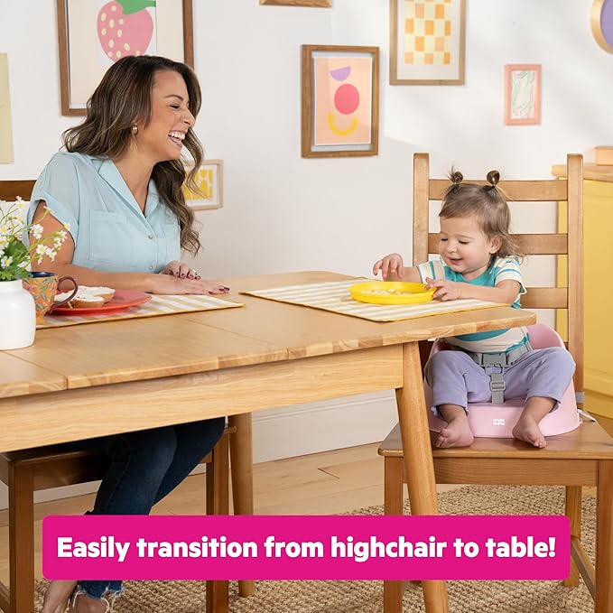 Bright Starts Disney Princess My Spot Easy-Clean Baby Booster Feeding Chair, 3-Point Harness, Washable Removable Straps, Pink