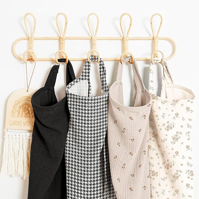 Konssy Muslin Nursing Cover for Baby Breastfeeding, Breathable 100% Cotton Breastfeeding Cover with Rigid Hoop for Mother Nursing Apron, Multi-use Carseat Canopy (Vintage Check Weave)