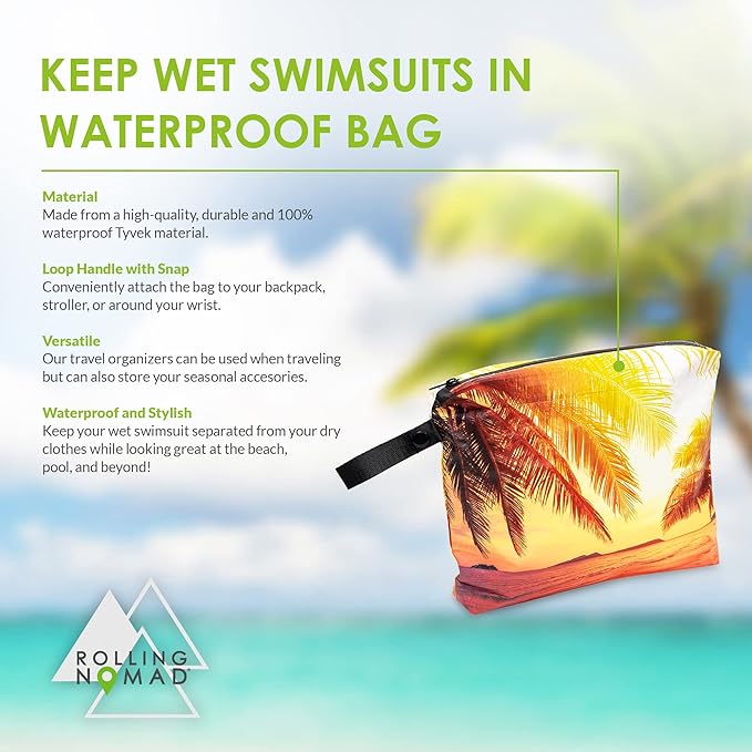 Rolling Nomad Tyvek Zippered Pouch, Wet Swimsuit Bags, Waterproof Reversable Dry Pouch, Travel Essentials, Toiletry, Beach, Waterproof, Wet Clothes & Wipes, Summer Must Haves, 11.5x8.5x2, (Medium)