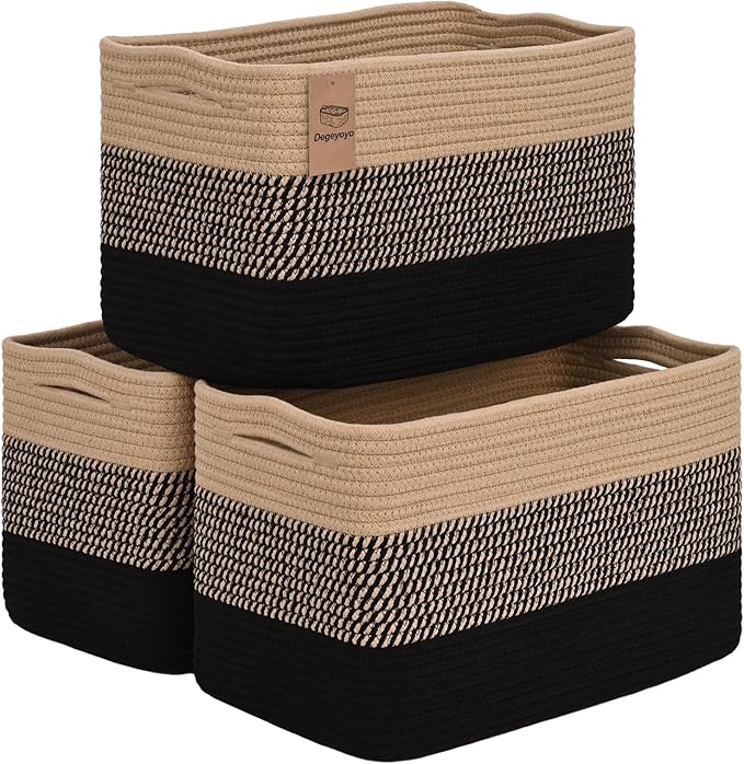 Degeyoyo Woven Storage Baskets, Baskets for Organizing, 3 Pack Woven Basket for Storage, Storage Baskets for Shelf, Towel, Toy, Book, Closet, Baby 15"×10"×9"