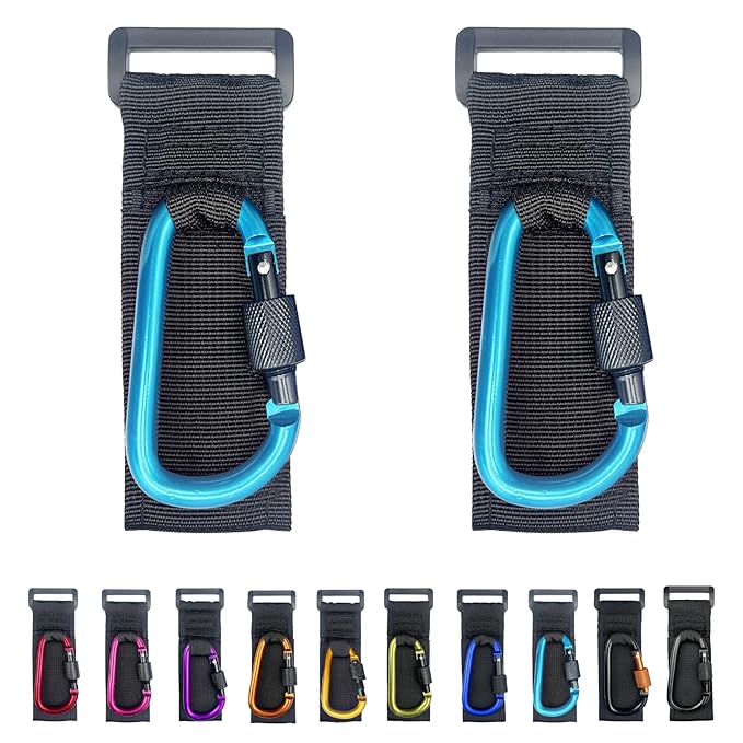 Baby Stroller Hook with Locking, Carry 30 lbs per Stroller Clip, Baby Stroller Accessories & Car Seat Hook for Hanging Diaper Bag, Golf, Shopping and Pet Cart(2 Pcs + Nylon + Sky Blue)