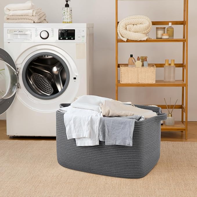 SIXDOVE 65L Large Storage Basket, Cotton Rope Woven Blanket Basket, Toy Storage for Baby Room, Living Room, Dark Grey