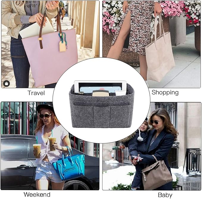 ZTUJO Purse Organizer Insert, Felt Bag Organizer For Handbag Purse Organizer,13 Colors, 6 Size (Large,Grey)