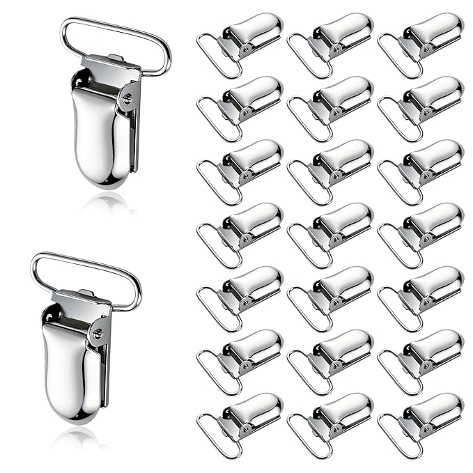 25 PCS 1" Suspender Clips Metal Pacifier Clip Holder for Pacifiers DIY Baby Girl Toy Bibs Garter Making Supplies (Silver, Bulk)
