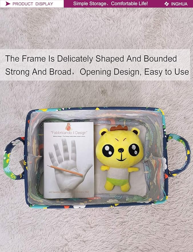 INGHUA Rectangular Storage Basket Fabric Organizer Bin for Toys,Books,Clothes,Gifts,Pets-Perfect for Home,Office,Nursery,Dorm,Shelf(Rec Forest Dinosaurs)