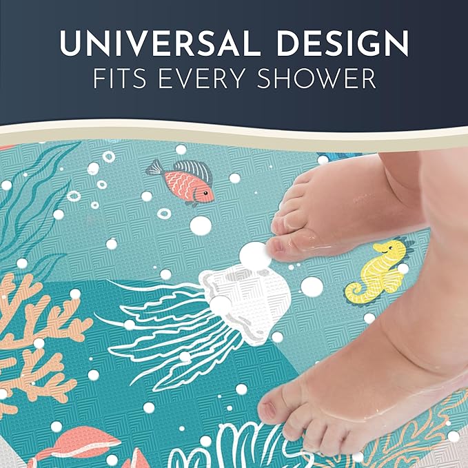 homerella® Shower Mat Non Slip Anti Mold, Non Slip Shower Mats for Inside Shower Stall Anti Slip Mat, Square Shower Floor Mat 21 x 21 in with Suction Cups & Hooks for Quick Drying, Machine Washable