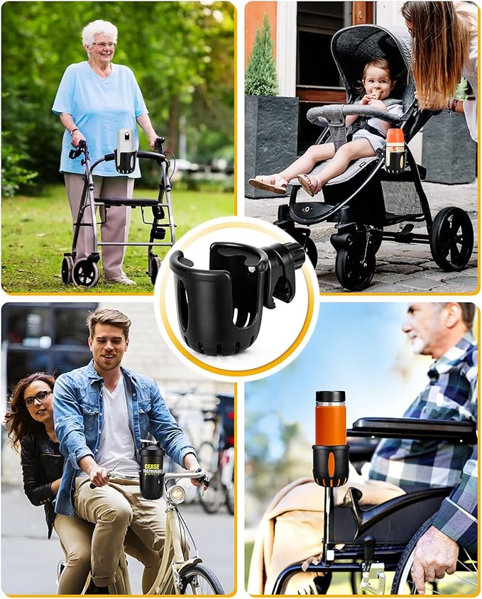 Universal Cup Holder Stroller Drink Holder for Bikes, Trolleys or Walkers, Fits Most Cups