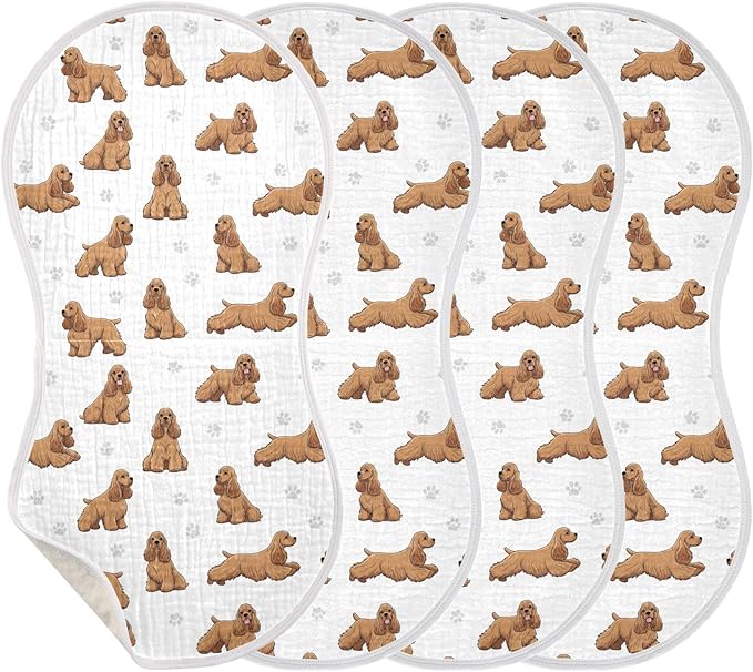Qinllo 4 Pack Muslin Burp Cloths American Cocker Dogs White Cotton Baby Burp Cloths Ultra Absorbent and Soft Spit Up Rags for Newborn Must Haves 22x11 Inch
