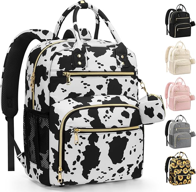 Pritent Diaper Bag Backpack,Baby Essentials Diapers Bag with Pacifier Case,Multipurpose Stylish Large Capacity Travel Backpack for Baby Girl/Boy(M-Cow Print)