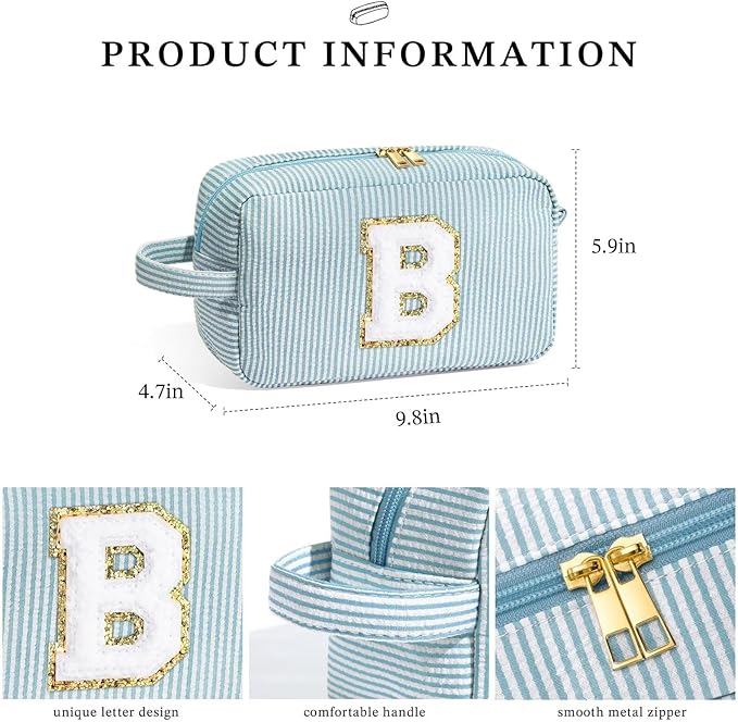 YOOLIFE Birthday Gifts for 6 7 8 9 10 11 12 13 14 15 Year Old Teen Girl - Initial Makeup Bag Letter Toiletry Pouch Cosmetic Case, Personalized Teen Girl Gifts Trendy Stuff, Green C