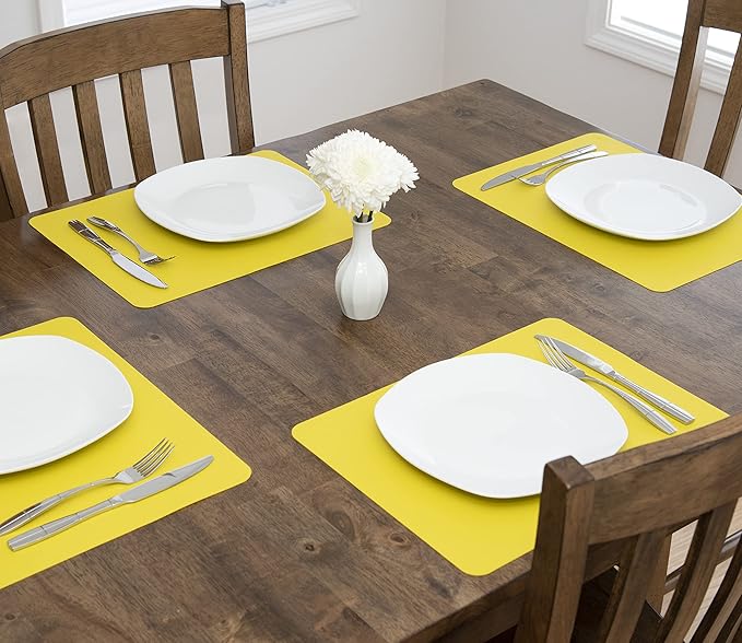 GASARÉ, Placemats Set of 4, Silicone Placemats, Table Mats, Non-Slip, Easy to Clean, Heat Resistant, Flexible, 20% Thicker, 16 x 12 inches x 1.1mm, Yellow