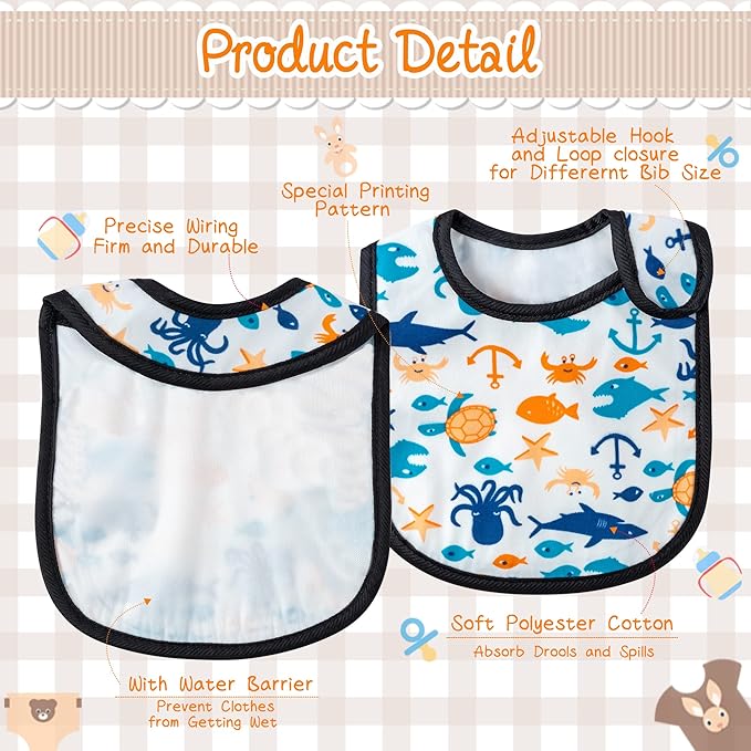 2ooya 7Pcs Cotton Waterproof Baby Bibs Hook Loop Closure Newborn Bib Keepsake Baby Gift for Drooling Feeding Eating