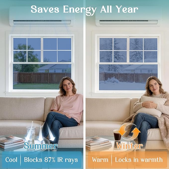 Haton Window Privacy Film One Way Window Tint for Home, Sun UV Blocking Heat Control Reflective Mirror Film, No Glue Static Cling See Out Not in Glass Door Covering, Blue Silver, 35.4" x 78.7"
