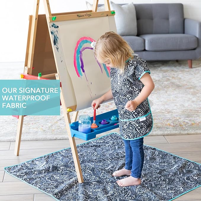 Bumkins Baby Splat Mat for Under High Chair, Babies Toddlers Eating Mess Mat, Waterproof Reusable Cloth for Arts and Crafts, Play Mat for Kids, Floors or Tables 42inx42in, Born This Way Be Kind Black