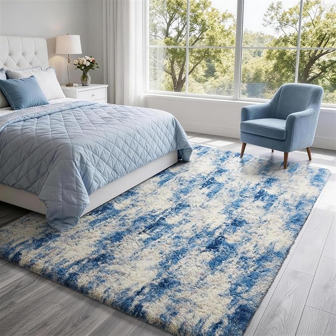Ophanie Area Rugs for Bedroom Living Room,Color Blue/White/Grey,Size 6' x 9',Shape Rectangular