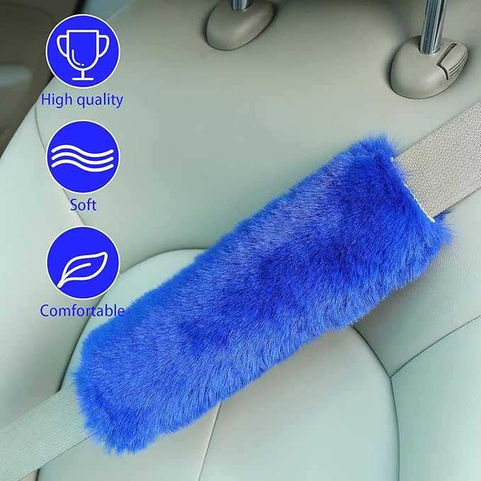 Boao 4 Pack Faux Sheepskin Car Seat Belt Pads Seatbelt Protector Soft Seat Belt Shoulder Strap Cover Comfort Harness Pad(Blue, 9.9 Inch)