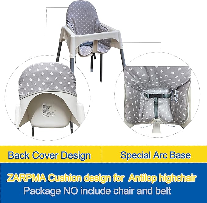 ZARPMA Cotton Seat Covers Compatible for IKEA Antilop Highchair,Cotton Surface and Cotton Padded Foldable Baby Highchair Cover for Child Chair Cushion(Grey Star)