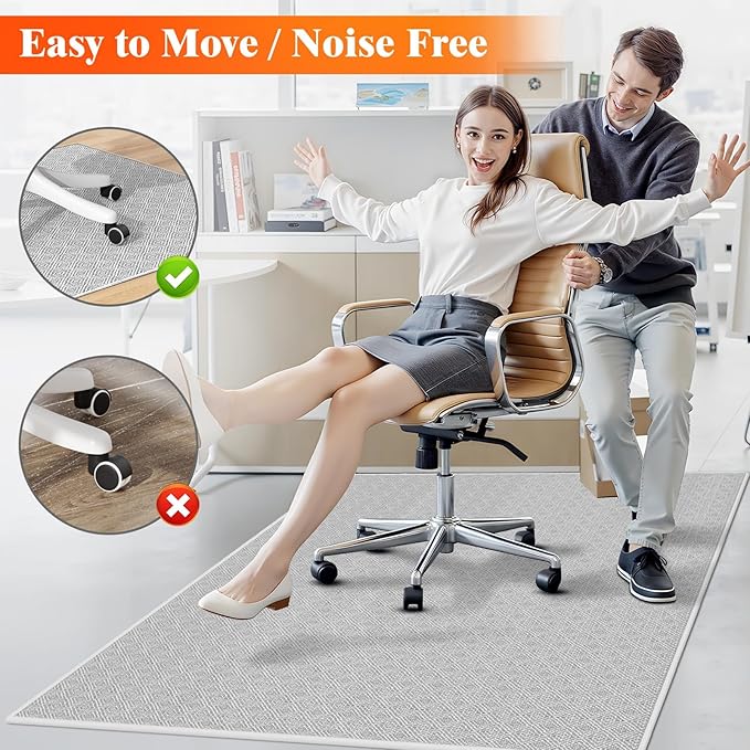 KMAT Office Chair Mat, 46x60in Heavy Duty Hardwood/Tile Floor Protector, Computer Desk Mat for Rolling Chairs, Work, Study, Office, White