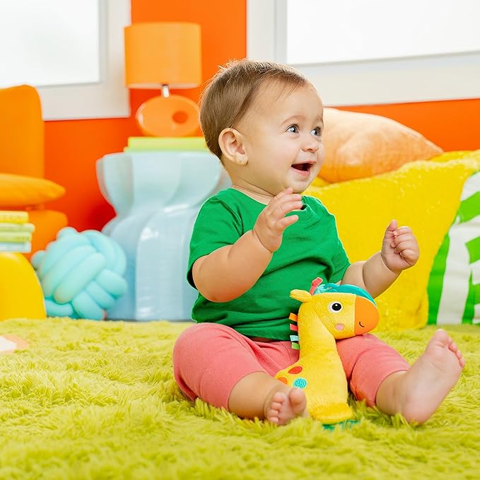 Bright Starts Safari Soother Rattle & Teether Toy for Stroller and On-The-Go - Giraffe - Unisex, Newborn + (Pack of 2)