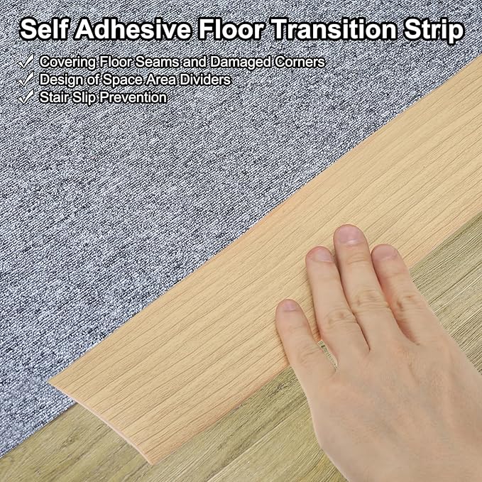PATIKIL Self Adhesive Floor Transition Strip 2 in x 3 Ft, Vinyl Laminate Floor Flat Divider for Joining Floor Gaps Doorways Carpet Cover Floor Tiles Oak