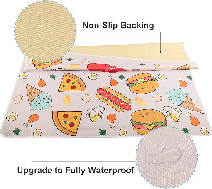 Welspo Splat Mat for Under High Chair, Washable Large Baby Splash Mat, Anti-Slip Silicone Spot Waterproof Floor Mat, Food Catcher Art Craft Leak Proof Mat (White Food, 51inch X 51inch)