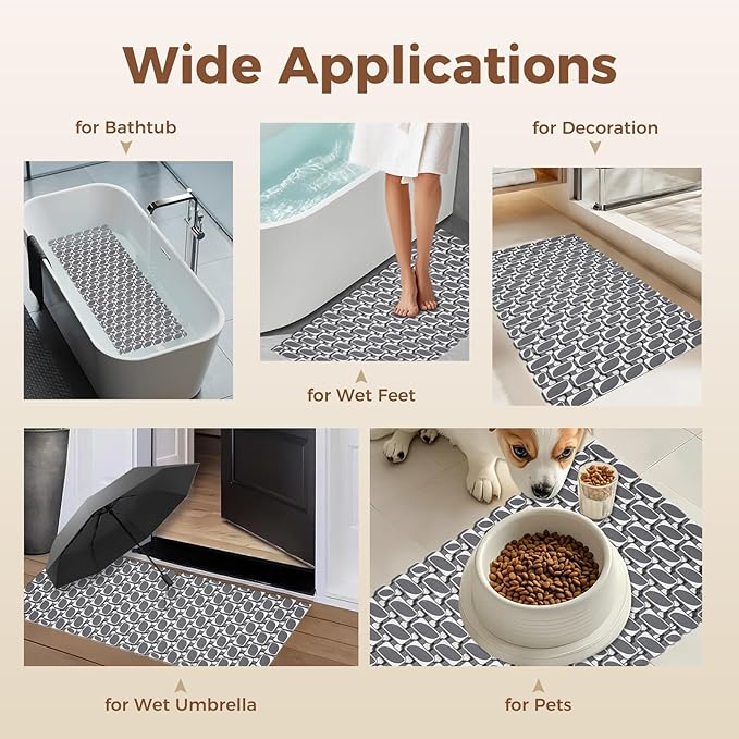 PuoWeo Bathtub Mats Non Slip for Bathroom with Suction Cups and Drain Holes 27.6 * 15.7 Inch Shower Mat for Inside Shower, Quick Dry Bath Mat for Baby Kids Seniors, Easy to Cut Easy Dry