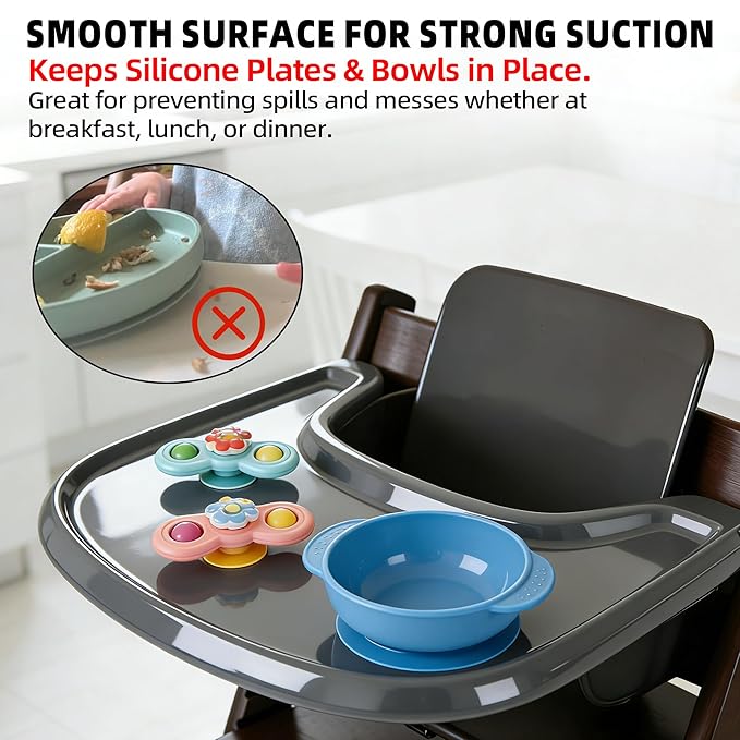 Baby High Chair Tray Compatible with Stokke Tripp Trapp V2+, Replacement Tray for Stokke High Chair, Smooth Surface & Strong Suction, BPA-Free & Dishwasher Safe, Toddlers 6–36 Months - Grey